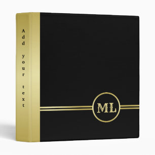 Elegant gold Monogram on black with gold 3 Ring Bi Binder