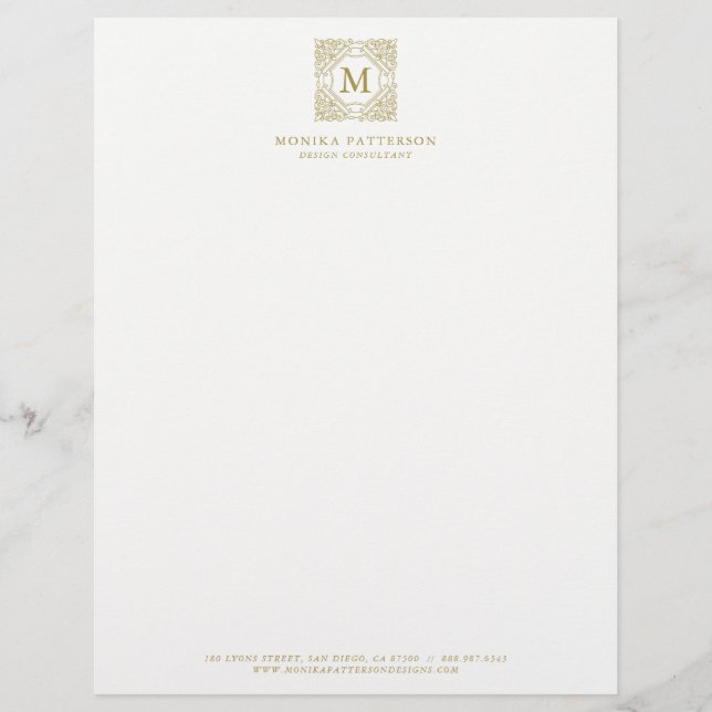 Elegant Gold Monogram Ornamental Frame Letterhead (Front)