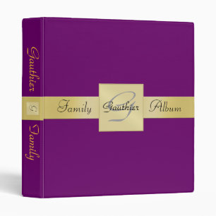 Elegant Gold Monogram Purple Family Album Binder