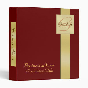 Elegant Gold Monogram Red Business Office Binder