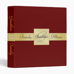 Elegant Gold Monogram Red Family Album Binder