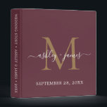 Elegant Gold Monogram Script Burgundy Wedding Binder<br><div class="desc">Chic wedding album with your stylish monogram initial in gold and your names in white elegant handwritten script calligraphy on a burgundy background. Simply add your names, monogram and wedding date. A beautiful wedding keepsake gift album for all your wedding photos and memories. Exclusively designed for you by Happy Dolphin...</div>