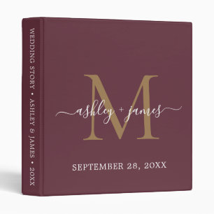 Elegant Gold Monogram Script Burgundy Wedding Binder
