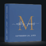 Elegant Gold Monogram Script Classic Blue Wedding Binder<br><div class="desc">Chic wedding album with your stylish monogram initial in gold and your names in white elegant handwritten script calligraphy on a classic blue background. Simply add your names, monogram and wedding date. A beautiful wedding keepsake gift album for all your wedding photos and memories. Exclusively designed for you by Happy...</div>