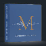 Elegant Gold Monogram Script Classic Blue Wedding Binder<br><div class="desc">Chic wedding album with your stylish monogram initial in gold and your names in white elegant handwritten script calligraphy on a classic blue background. Simply add your names, monogram and wedding date. A beautiful wedding keepsake gift album for all your wedding photos and memories. Exclusively designed for you by Happy...</div>