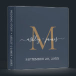 Elegant Gold Monogram Script Dark Blue Wedding Binder<br><div class="desc">Chic wedding album with your stylish monogram initial in gold and your names in white elegant handwritten script calligraphy on a dark blue background. Simply add your names, monogram and wedding date. A beautiful wedding keepsake gift album for all your wedding photos and memories. Exclusively designed for you by Happy...</div>