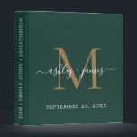 Elegant Gold Monogram Script Dark Green Wedding Binder<br><div class="desc">Chic wedding album with your stylish monogram initial in gold and your names in white elegant handwritten script calligraphy on a dark green background. Simply add your names, monogram and wedding date. A beautiful wedding keepsake gift album for all your wedding photos and memories. Exclusively designed for you by Happy...</div>