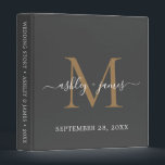 Elegant Gold Monogram Script Dark Grey Wedding Binder<br><div class="desc">Chic wedding album with your stylish monogram initial in gold and your names in white elegant handwritten script calligraphy on a dark grey background. Simply add your names, monogram and wedding date. A beautiful wedding keepsake gift album for all your wedding photos and memories. Exclusively designed for you by Happy...</div>