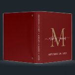 Elegant Gold Monogram Script Dark Red Wedding Binder<br><div class="desc">Chic wedding album with your stylish monogram initial in gold and your names in white elegant handwritten script calligraphy on a dark red background. Simply add your names, monogram and wedding date. A beautiful wedding keepsake gift album for all your wedding photos and memories. Exclusively designed for you by Happy...</div>