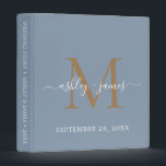 Elegant Gold Monogram Script Dusty Blue Wedding Binder<br><div class="desc">Chic wedding album with your stylish monogram initial in gold and your names in white elegant handwritten script calligraphy on a dusty blue background. Simply add your names, monogram and wedding date. A beautiful wedding keepsake gift album for all your wedding photos and memories. Exclusively designed for you by Happy...</div>