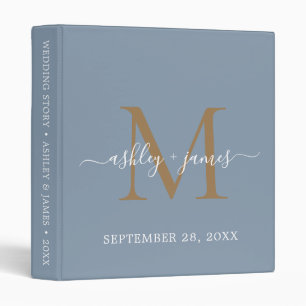 Elegant Gold Monogram Script Dusty Blue Wedding Binder