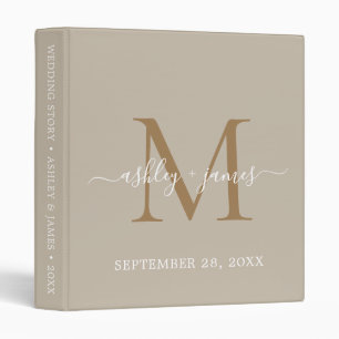 Elegant Gold Monogram Script Grey Wedding Binder