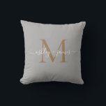 Elegant Gold Monogram Script Names Wedding Grey Throw Pillow<br><div class="desc">Chic monogrammed keepsake pillow with your names and monogram in white elegant handwritten script calligraphy and gold modern typography on a grey background. Simply add your names and monogram. Exclusively designed for you by Happy Dolphin Studio. If you need any help or matching products, please contact us at happydolphinstudio@outlook.com. We're...</div>