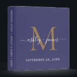 Elegant Gold Monogram Script Navy Blue Wedding Binder<br><div class="desc">Chic wedding album with your stylish monogram initial in gold and your names in white elegant handwritten script calligraphy on a navy blue background. Simply add your names, monogram and wedding date. A beautiful wedding keepsake gift album for all your wedding photos and memories. Exclusively designed for you by Happy...</div>
