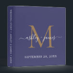 Elegant Gold Monogram Script Navy Blue Wedding Binder<br><div class="desc">Chic wedding album with your stylish monogram initial in gold and your names in white elegant handwritten script calligraphy on a navy blue background. Simply add your names, monogram and wedding date. A beautiful wedding keepsake gift album for all your wedding photos and memories. Exclusively designed for you by Happy...</div>