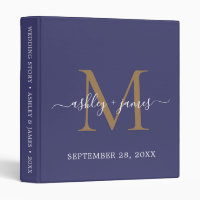 Elegant Gold Monogram Script Navy Blue Wedding