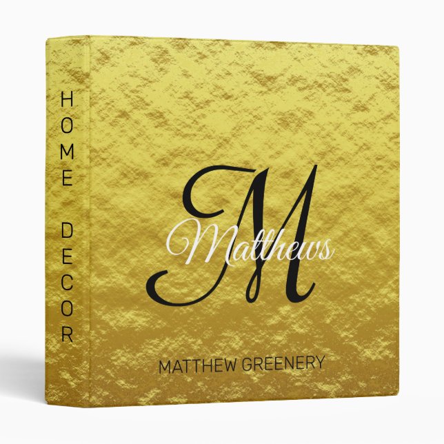 Elegant Gold Monogram Script Office Binder (Front/Spine)