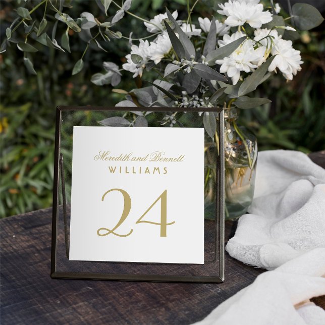 Elegant Gold Monogram Square Table Number Card (Creator Uploaded)