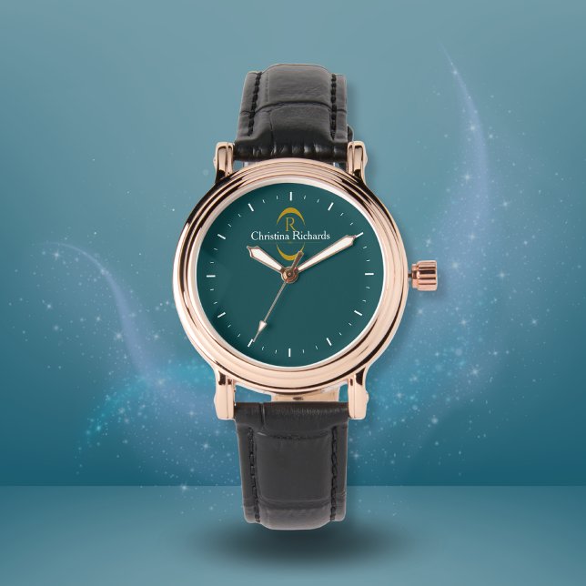 Elegant Gold Monogram Teal Modern Watch (Creator Uploaded)