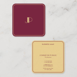 Elegant Gold Monogram Template Luxury Bordeaux Square Business Card