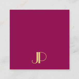 Elegant Gold Monogram Template Modern Viva Magenta Square Business Card