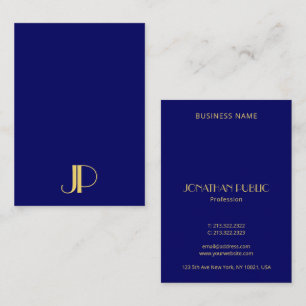 Elegant Gold Monogram Template Navy Blue Vertical Business Card