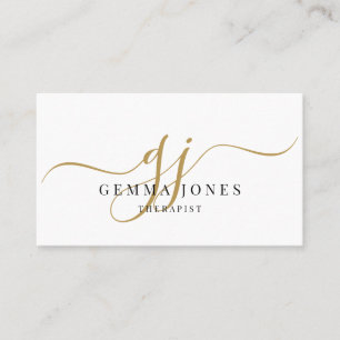 Elegant Gold Monogram Therapist Signature Name Business Card