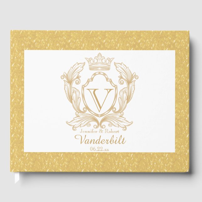Elegant Gold Monogram Wedding Guest Book (Front)