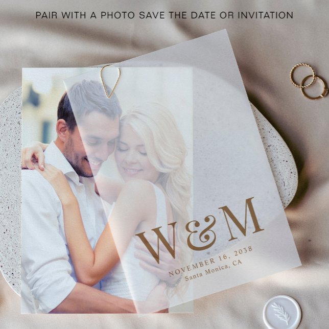 Elegant Gold Monogram Wedding Overlay Vellum Invitations (Elevate your save the dates and wedding invitations with the timeless beauty of vellum overlays)