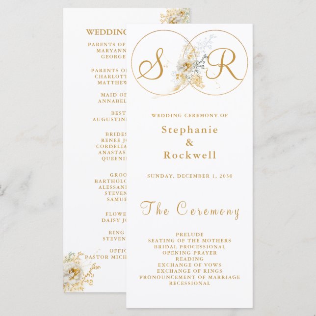 Elegant Gold Monogram Wedding Program  (Front/Back)