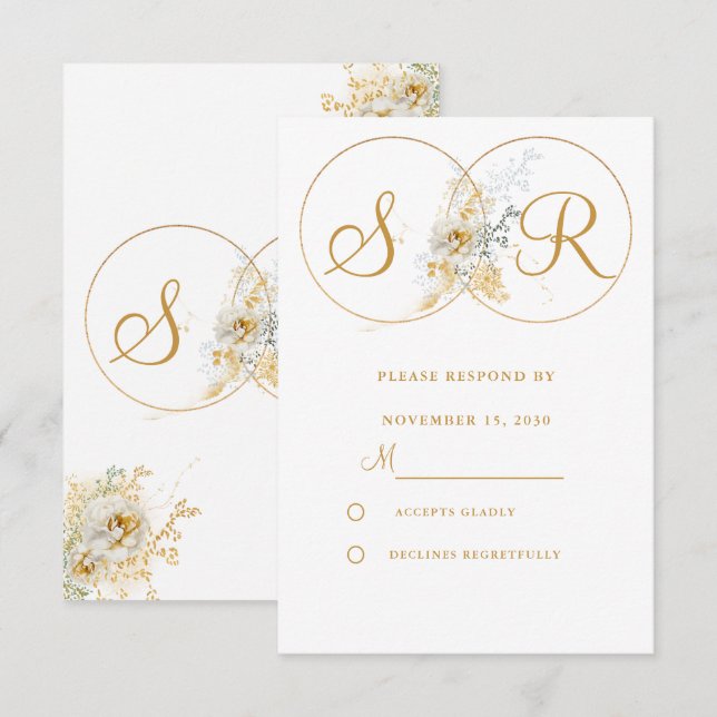 Elegant Gold Monogram Wedding RSVP  (Front/Back)