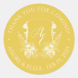 Elegant Gold Monogram Wedding Sticker