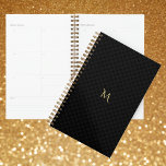 Elegant Gold Monogrammed Black Chequered Yearly Planner<br><div class="desc">Custom, personalized, modern, trendy, chic, classy black and grey chequered pattern, elegant faux gold typography / script monogrammed, weekly & monthly panner with one sheet of fun and colourful repositionable stickers in back. Simply type in your monogram / initials, to customize. Plan your days in style with this customizable planner....</div>