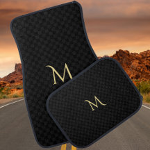 Elegant Gold Monogrammed Classy Black Chequered