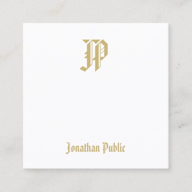 Elegant Gold Monogrammed Luxury Template Modern Square Business Card (Front)