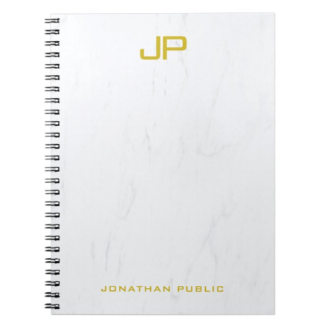 Elegant Gold Monogrammed Marble Modern Template Notebook (Front)