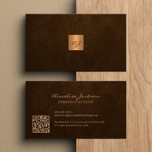 Elegant gold monogrammed modern QR code Business Card