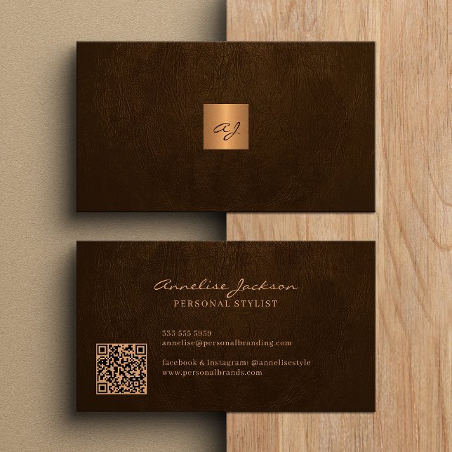Elegant gold monogrammed modern QR code Business Card (Creator Uploaded)