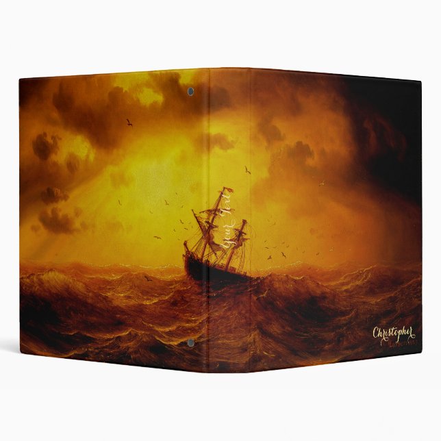 Elegant Gold Monogrammed Vintage Art Office School Binder (Background)