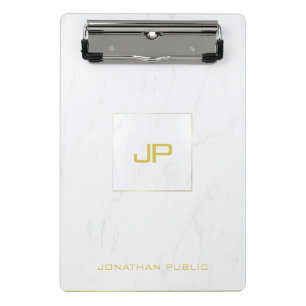 Elegant Gold Monogrammed White Marble Modern Trend Mini Clipboard