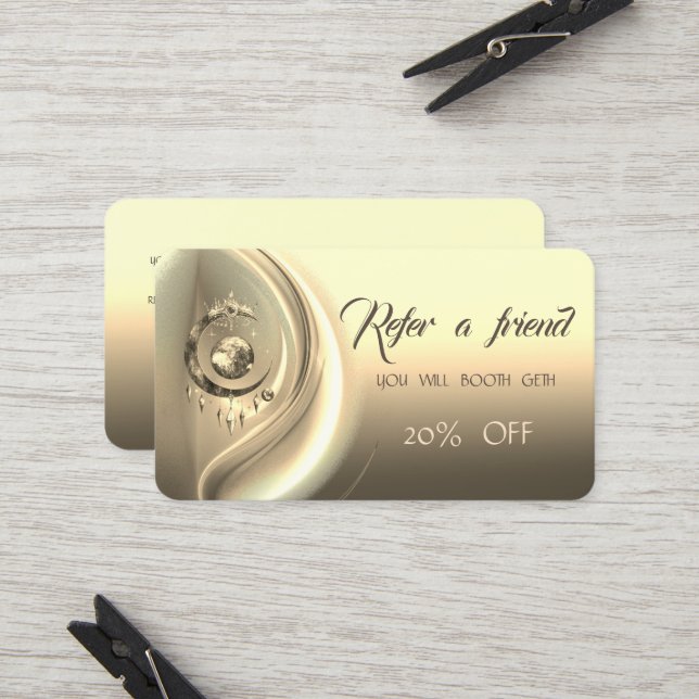 Elegant Gold Moon Crown Referral Card (Front/Back In Situ)