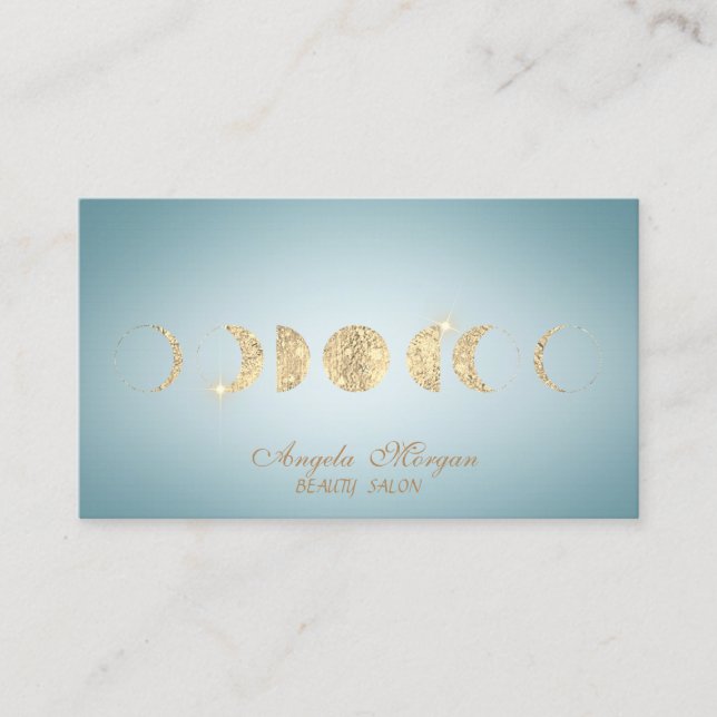 Elegant Gold Moons Blue Business Card (Front)