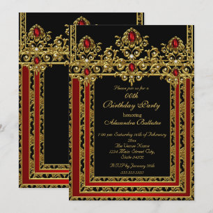 Elegant Gold Moroccan Style Red Birthday Party Invitation