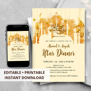 Elegant Gold Mosque Silhouette Iftar Dinner Invitation