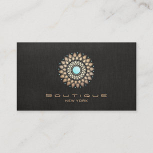 Elegant Gold Motif Chic Faux Black Linen Modern Business Card