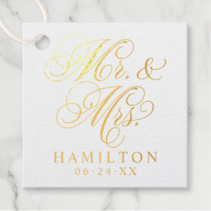 Elegant Gold Mr and Mrs Script Monogram Favour Tags