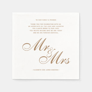 Elegant Gold Mr and Mrs Wedding Thank You Message Napkin