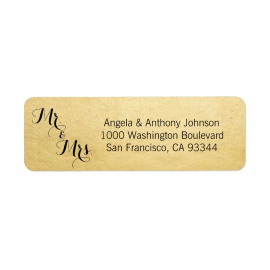 Elegant Gold Mr. & Mrs. Wedding Return Address Return Address Label