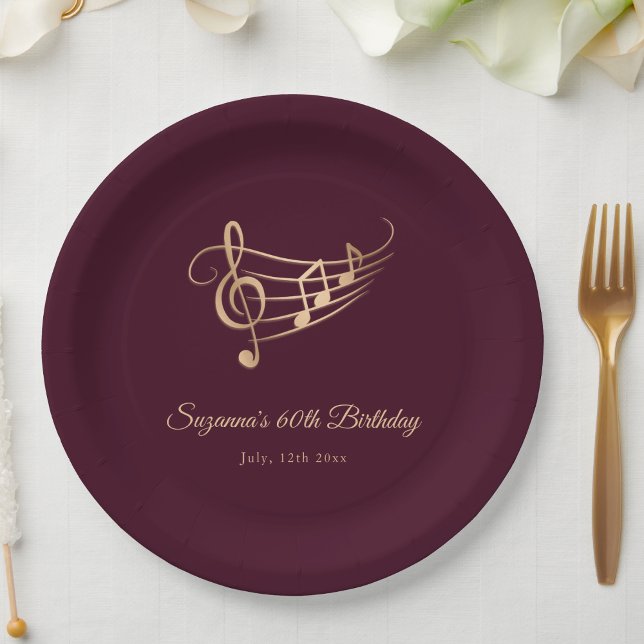 Elegant Gold Music Notes Birthday Paper Plate (Creator Uploaded)