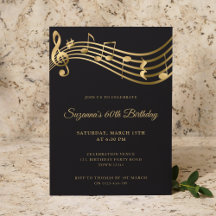 Elegant Gold Music Notes Modern 60th Birthday